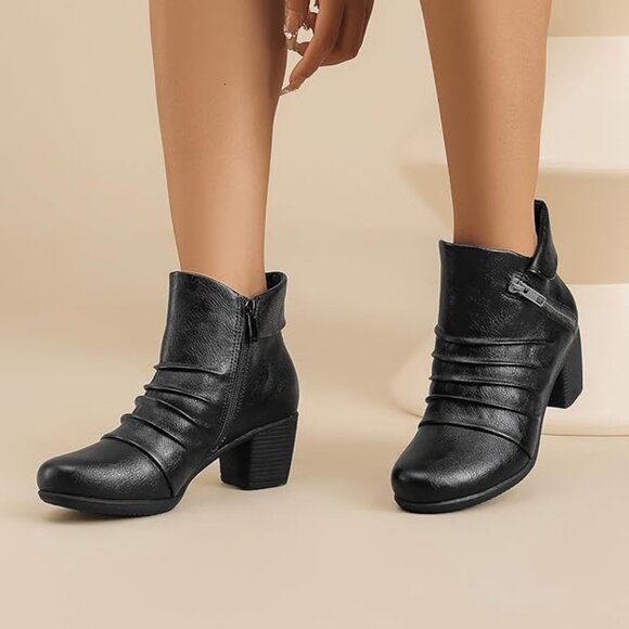 Women's Ankle Boots Casual Fashion Ladies Chunky Heeled Booties Comfortable Low - Picture 1 of 5